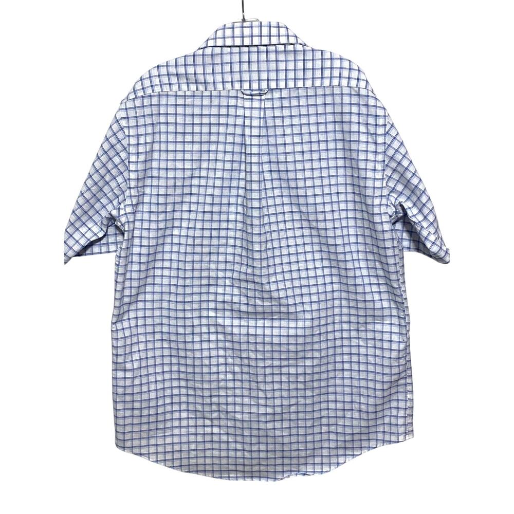 Stafford Wrinkle Free Blue Plaid Oxford Button Shirt Mens 16.5 Preppy Classic - Picture 3 of 7